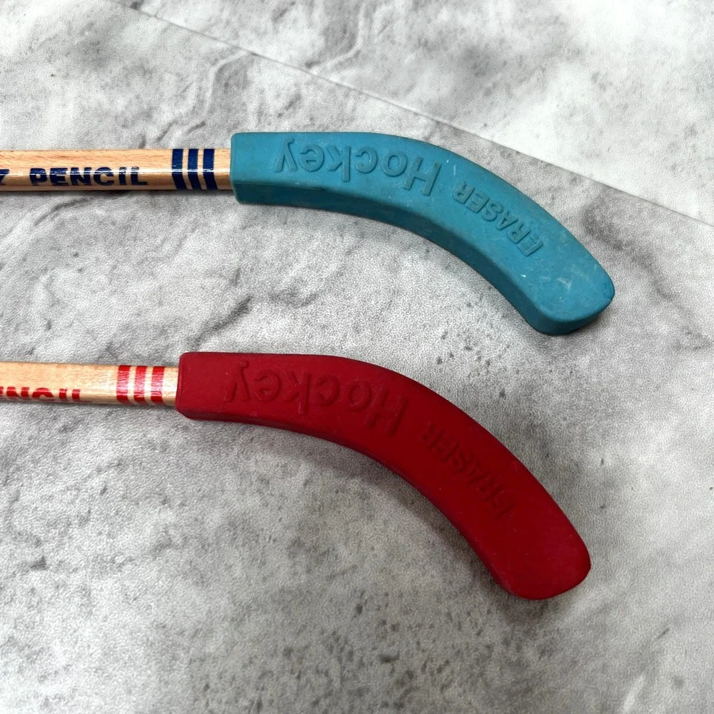 Vintage Hockey Pencil Set Table Game Set of 2 Pencils Unsharpened‎ with Erasers